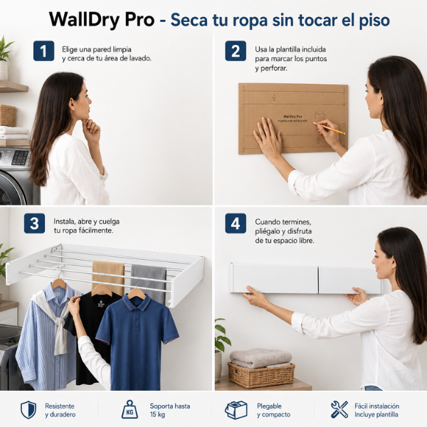 WallDry Pro - Seca tu ropa sin tocar el piso
