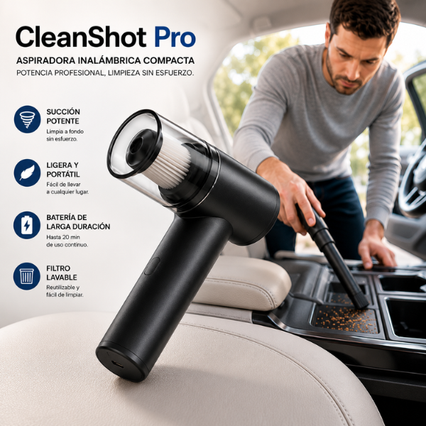 CleanShot Pro - Aspira sin enchufe en menos de 5 minutos el rincón más difícil