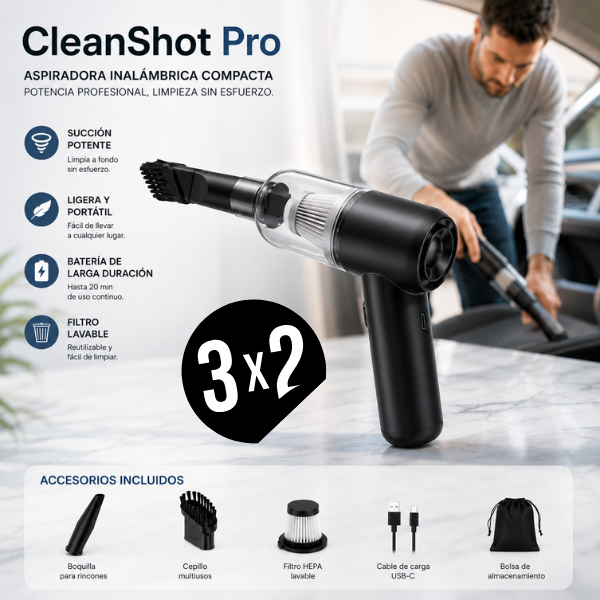 CleanShot Pro - Aspira sin enchufe en menos de 5 minutos el rincón más difícil
